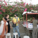 Christina, Sarah and Samvit waiting for Chai